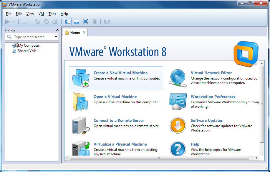 Run VMware Workstation 8. Click "Create a New Virtual Machine", and a new window will pop up (below).