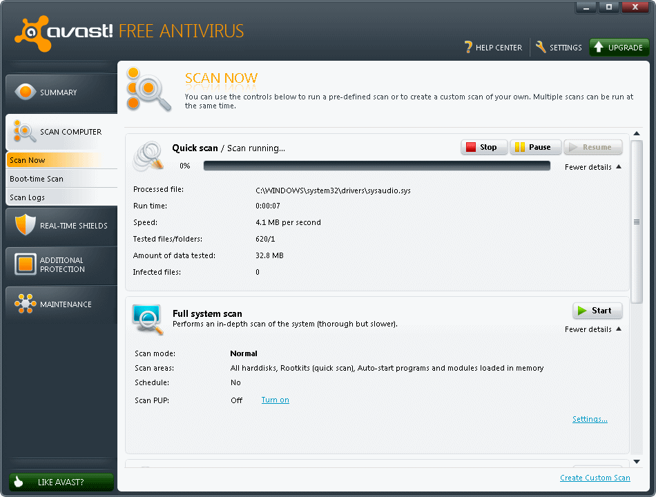 boot scan on avast