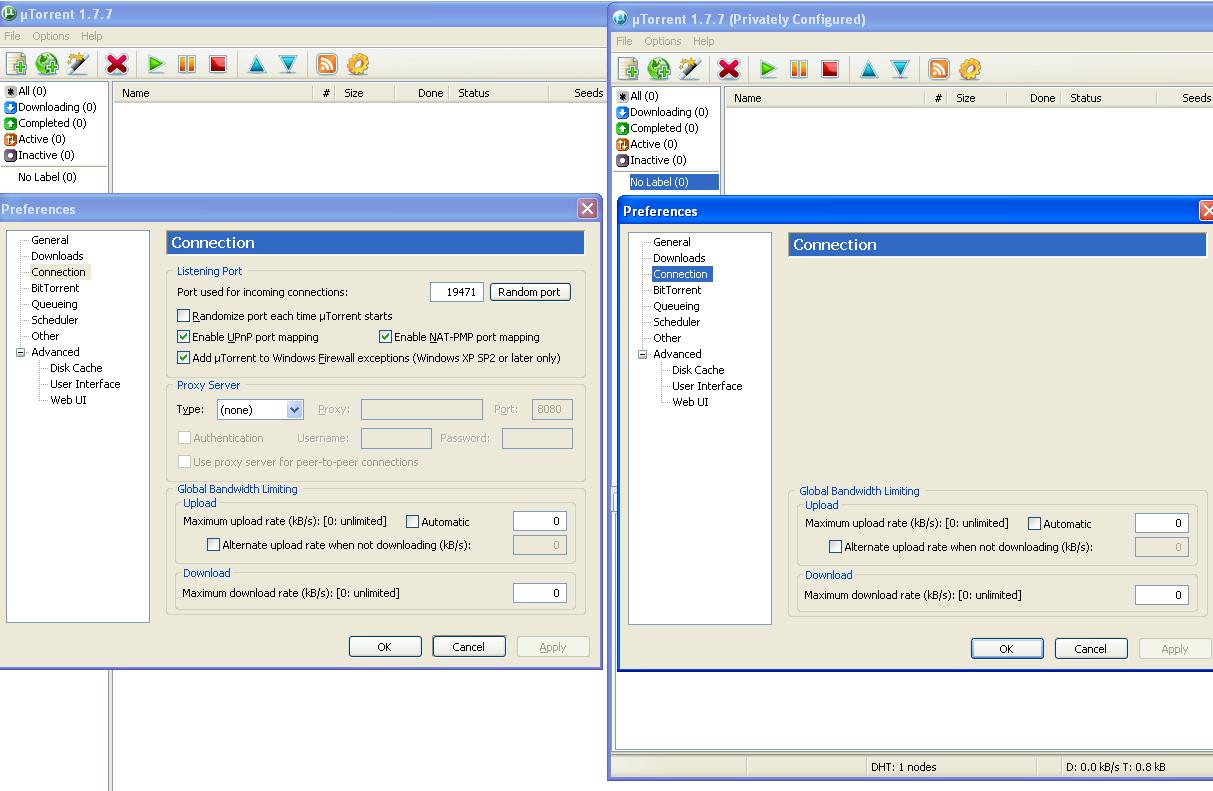 All traffic created by the privately configured uTorrent client are now being transferred through a secure SSH tunnel which encrypts all the data.