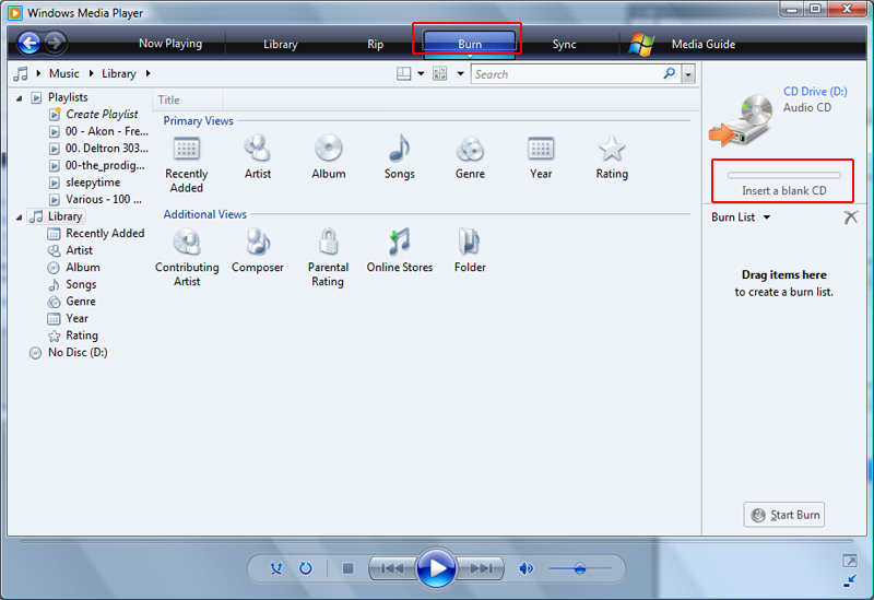 how to use media player to burn cds